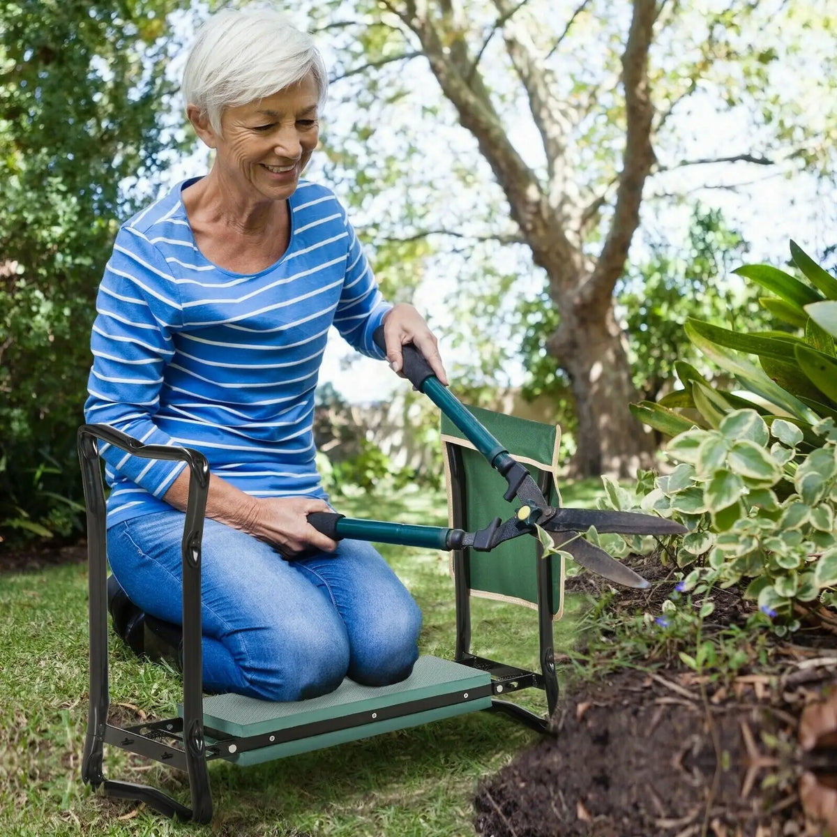 Heavy Duty Foldable Garden Kneeler Seat With Tool Pouch