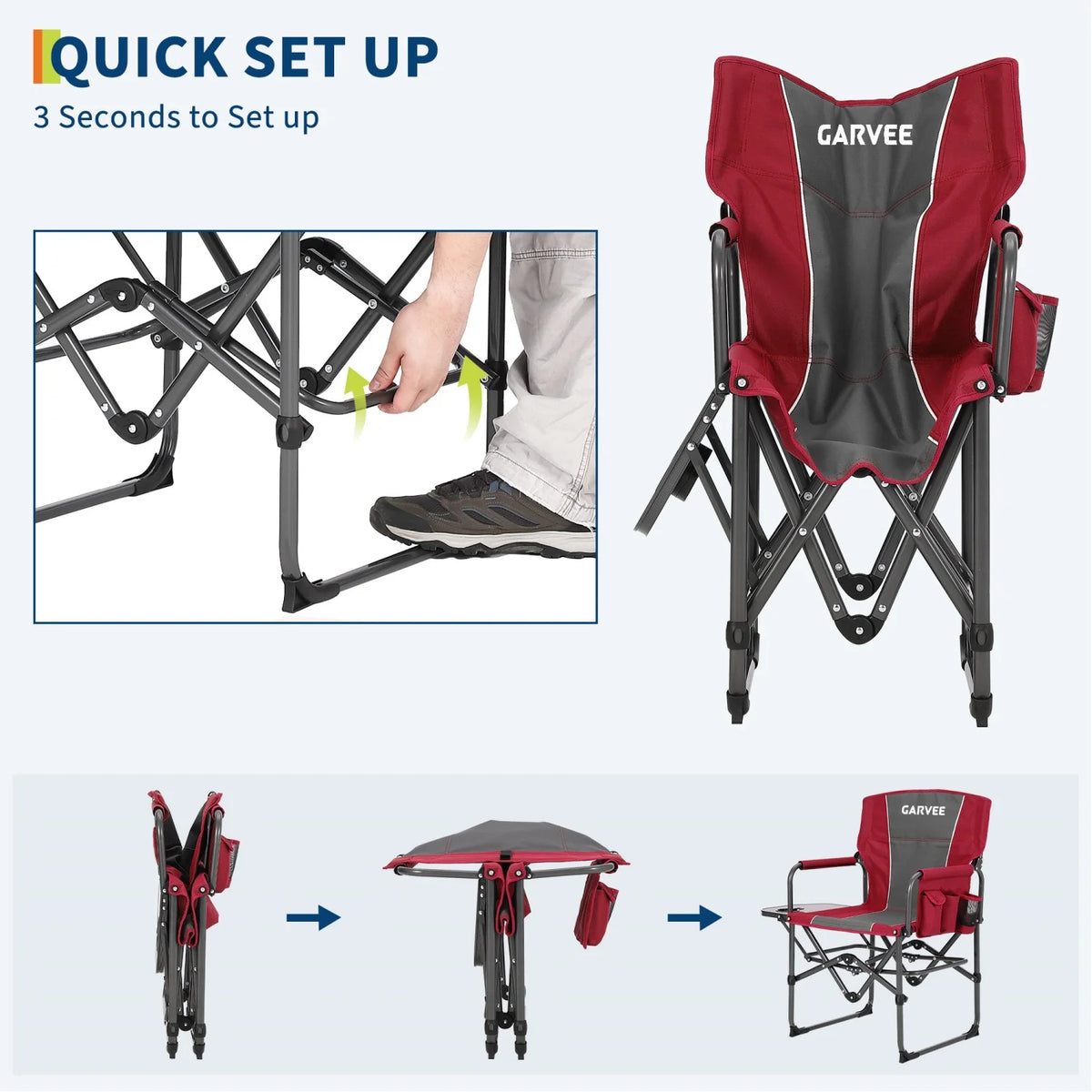 HiMISS Heavy Duty Folding Camping Directors Chair With Side Table