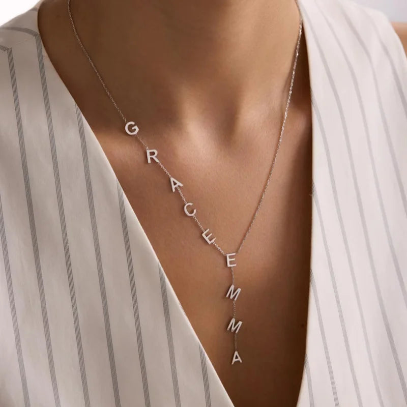 WinWinWin Personalized Initial Lariat Necklace With Custom Drop Pendant