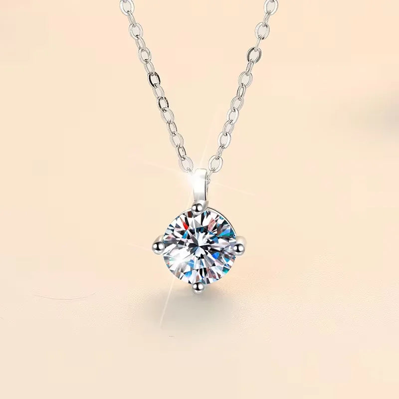 Moissanite Pendant Necklace With Sterling Silver Chain For Women