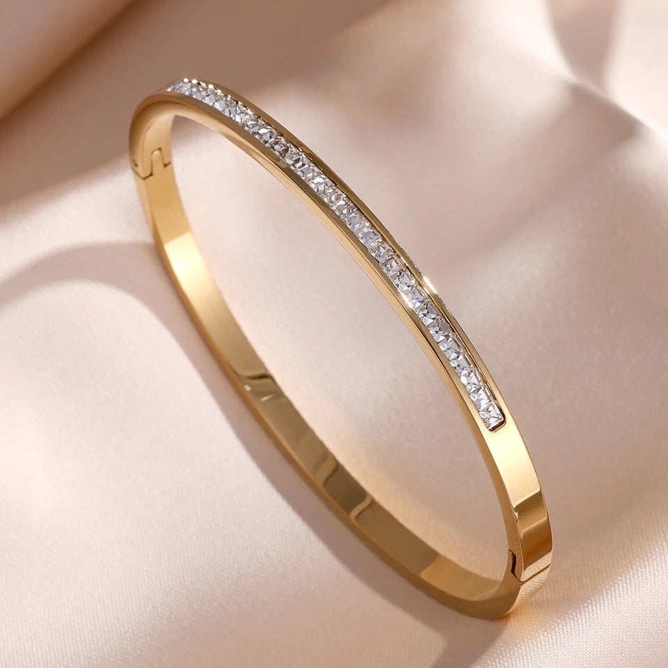5/1pcs Sparkling Zirconia Inlaid Stainless Steel Bracelet Set for Women Stackable Bangles Fashion Non Fading Jewelry Gift