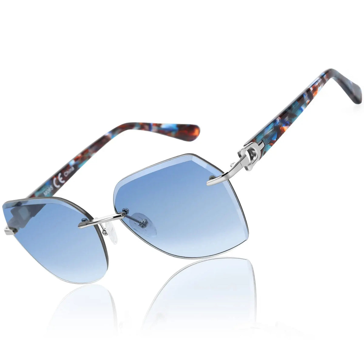 ZENOTTIC Oversized Rimless  UV Protection Sunglasses for Women Geometric Diamond Cutting Gradient Lens Fashion Shades Trendy