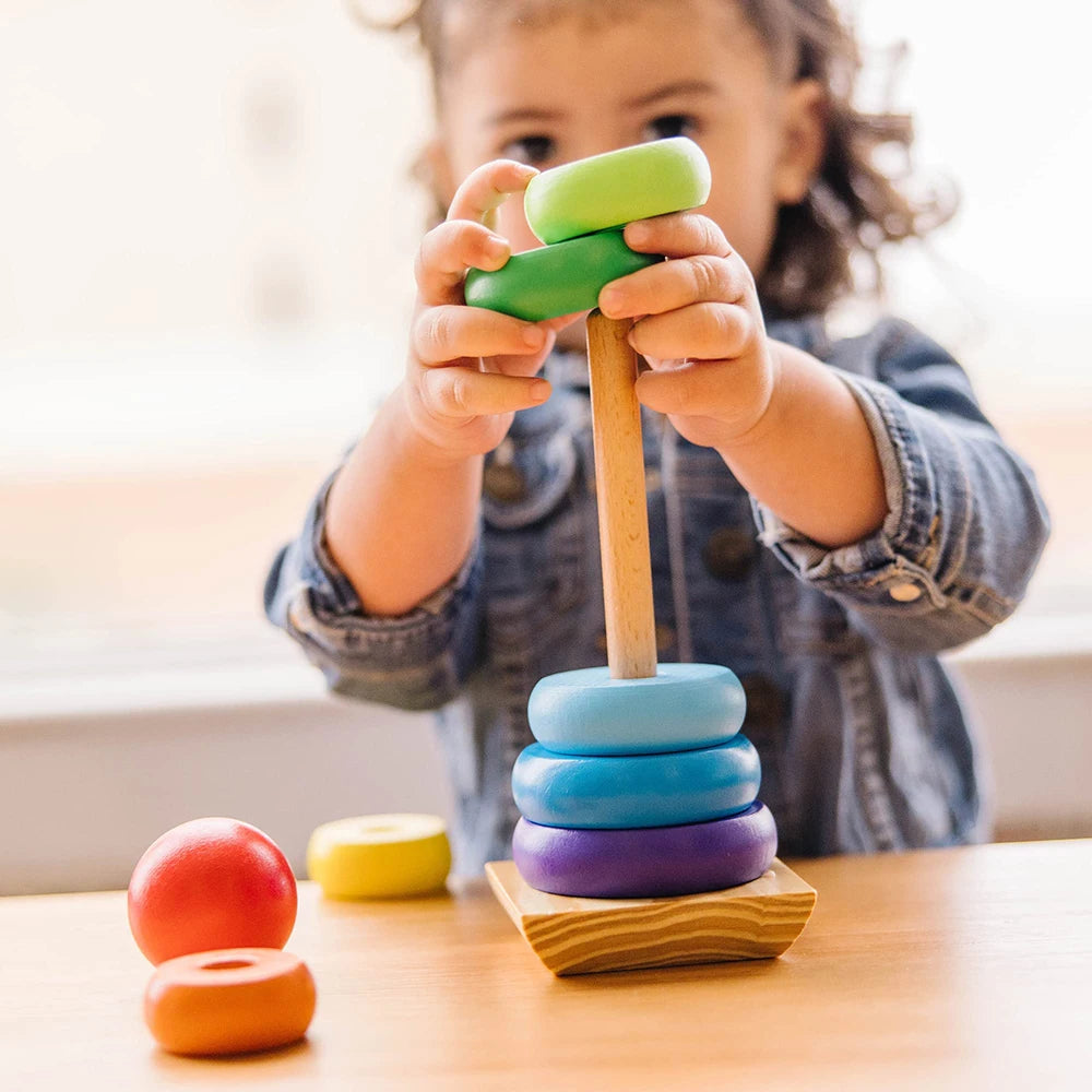 Rainbow Stacker Wooden Ring Educational Toy Kids Tower Stack Up Blocks Color Shape Game Baby Montessori Toys for Children Gifts