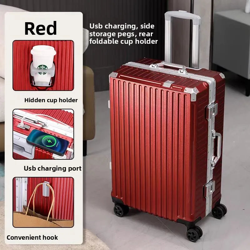 New Ultra Sturdy Aluminum Frame Luggage, 2-Pieces Set 20 22 24 26 28 Inch Carry On Luggage Suitcase Set High Aesthetic Board Case, Universal Wheel Business Travel Box Set, Optional 20-28 Inch