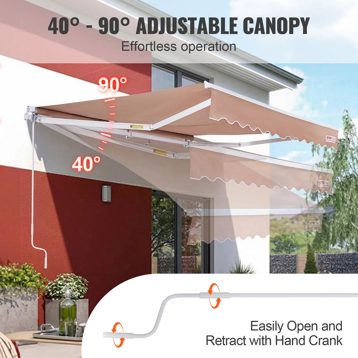 SucceBuy Manual Retractable Patio Awning With UV Protection