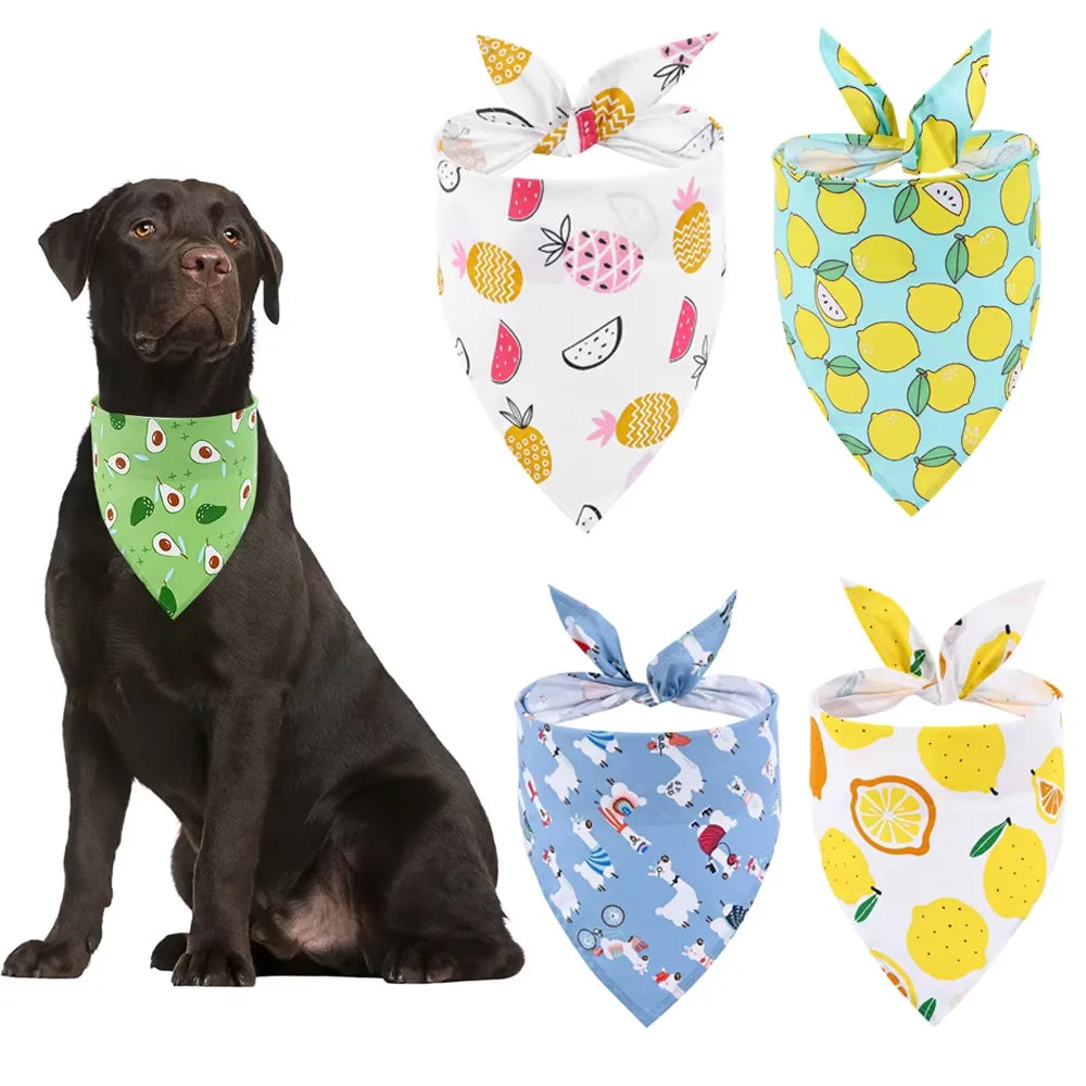 Dog Bandana Fruit Floral Spring Washable Soft Doggy Scarf Kerchief Summer Adjustable for Small Medium Large Dogs Pets