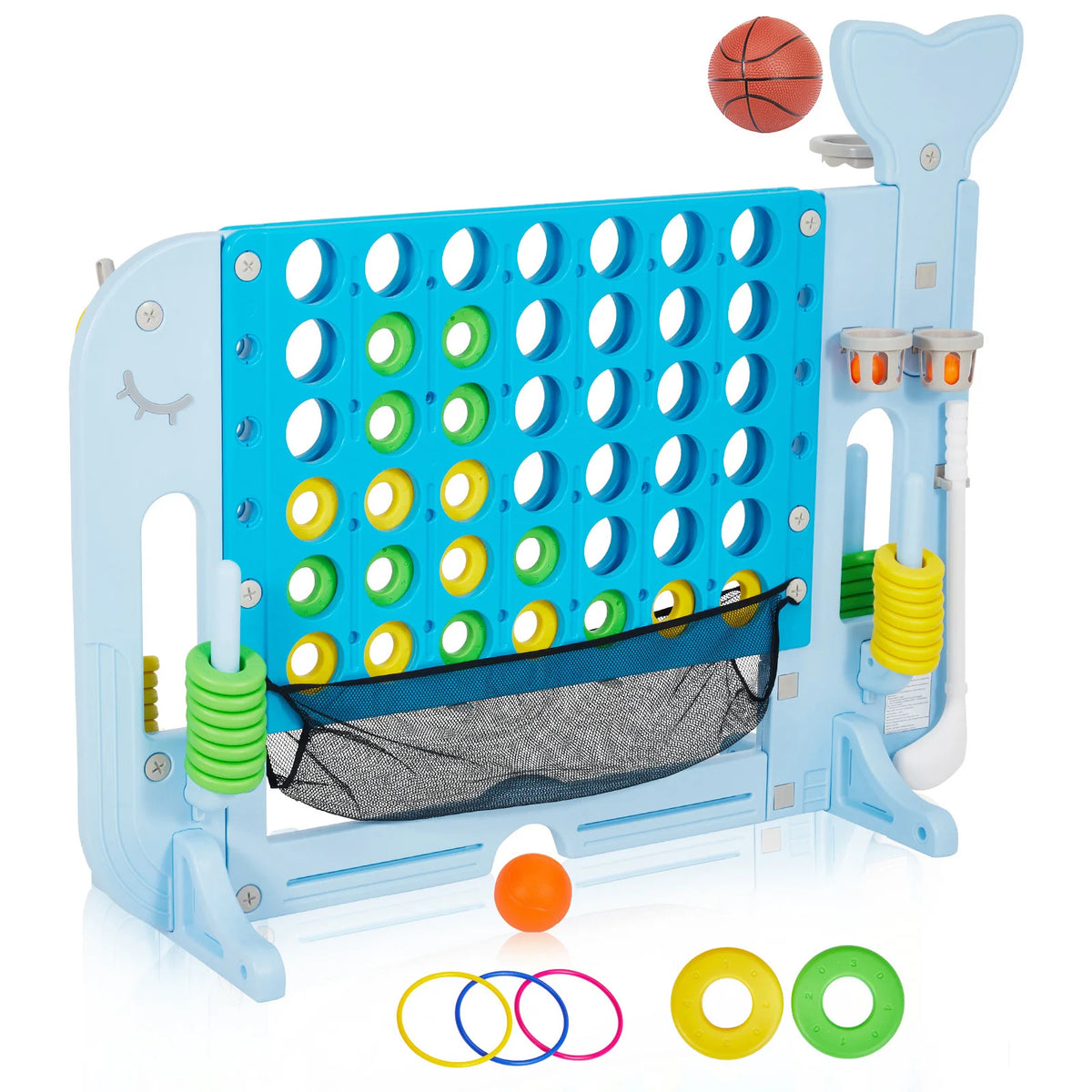 Giant Connect Game Set With Basketball Hoop And Ring Toss