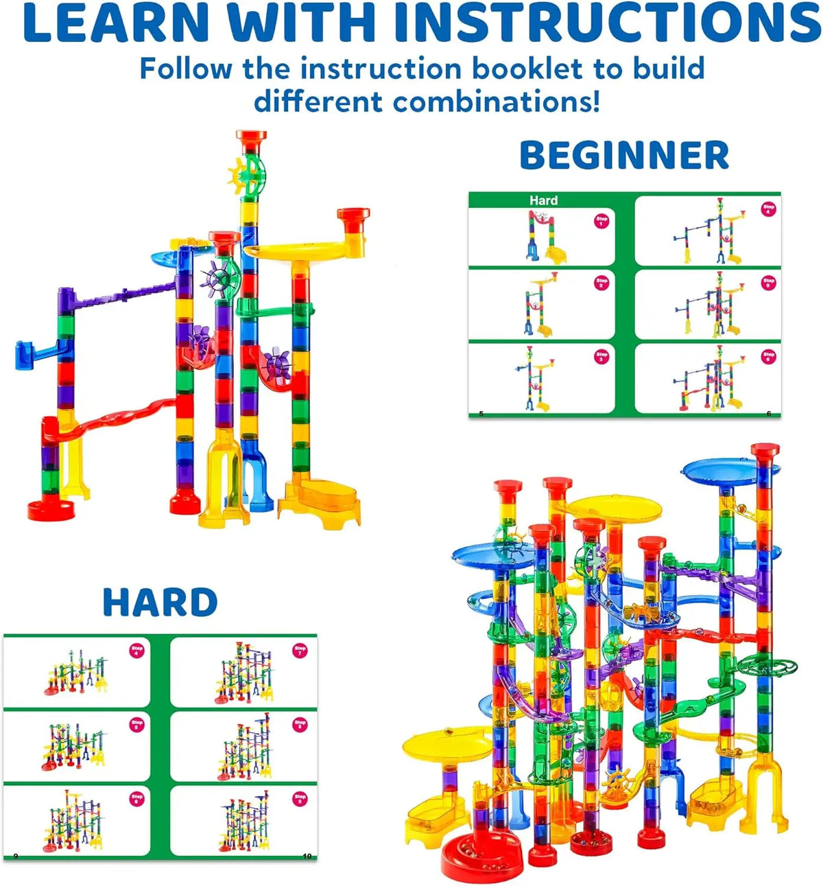 JOYFY 207Pcs Glowing Marble Run Construction Building Blocks Toys with 5 Glow in The Dark Toy for Boys Girl Educational Toy Gift
