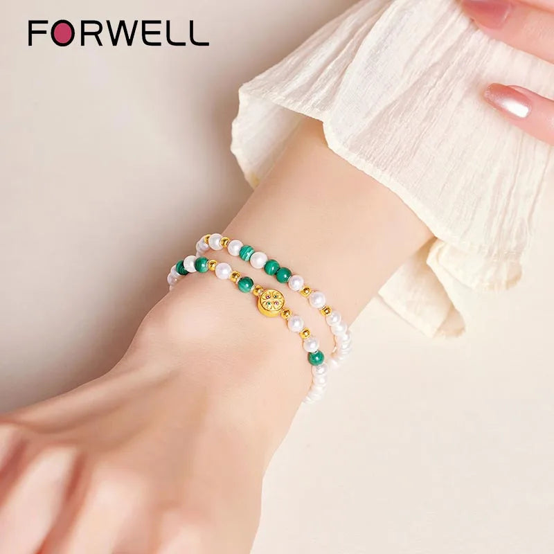 Natural Freshwater Pearl Malachite Double Loop Bracelet Luxury Quality Jewelry Fashion Jewelry Exquisite Charms Elegant Popular