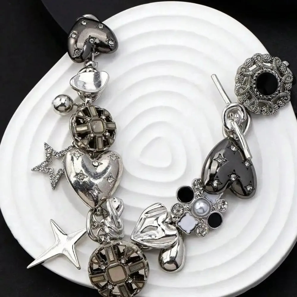 Vintage Punk Rock Metal Love Flower Star Pendant Necklace