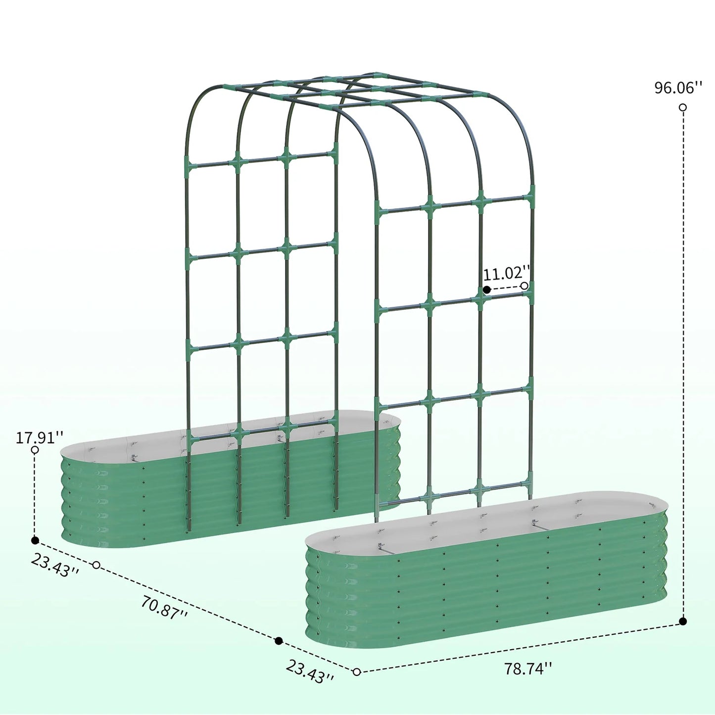 Galvanized Raised Garden Bed with 96in Arch Trellis, Rustproof Expandable Planter Box for Vines Flowers Herbs
