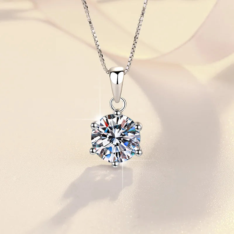 Genuine Moissanite Pendant Necklace For Women In 925 Sterling Silver