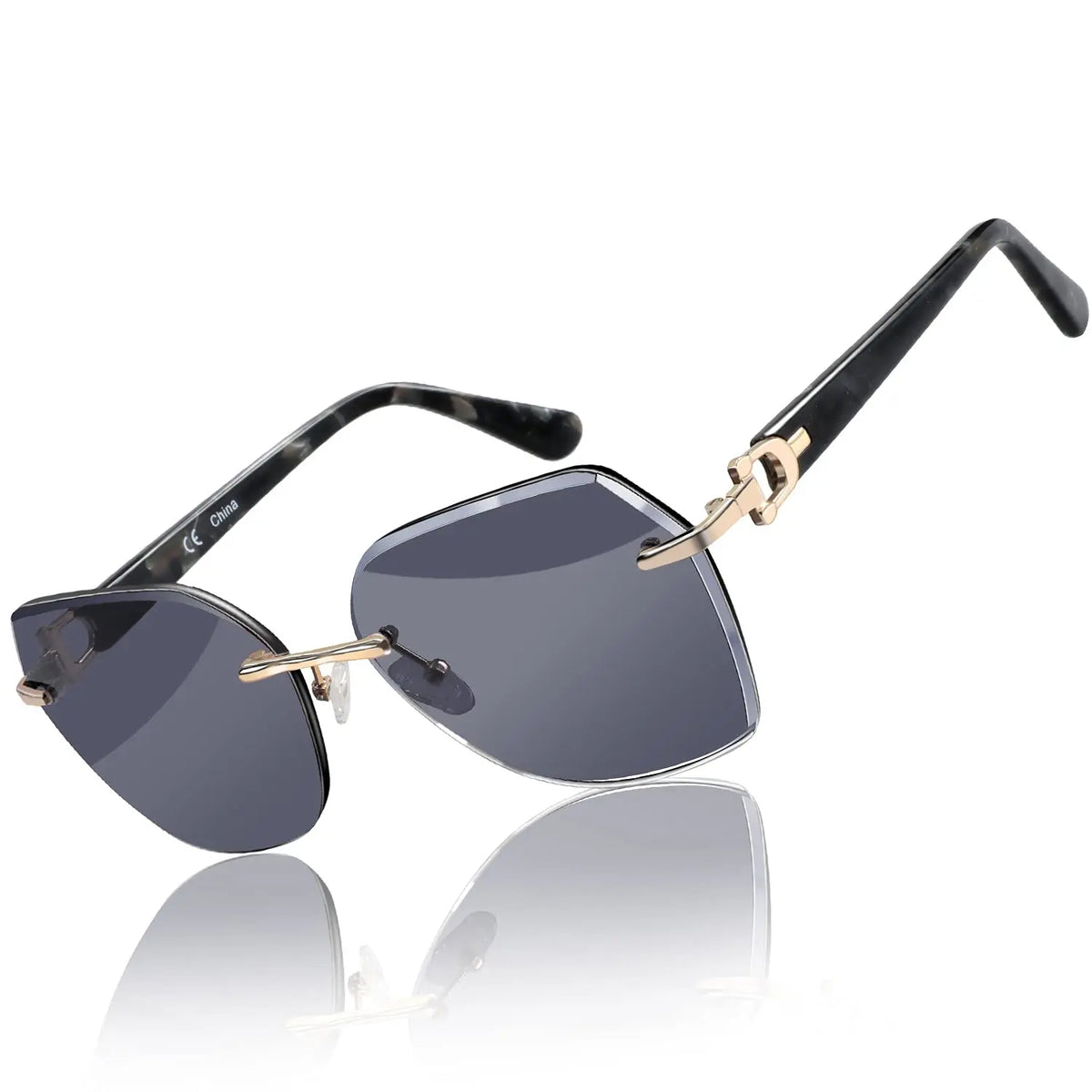 ZENOTTIC Oversized Rimless  UV Protection Sunglasses for Women Geometric Diamond Cutting Gradient Lens Fashion Shades Trendy