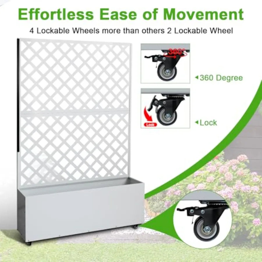 Metal Raised Garden Planter Box With Trellis And Wheels