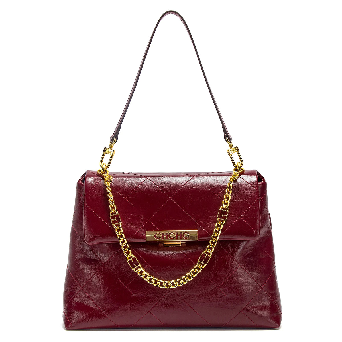 CHCH Women's Tote Bag 2026 Spring/Summer New Single Shoulder Bag Simple Black Diamond Grid Pattern Handbag