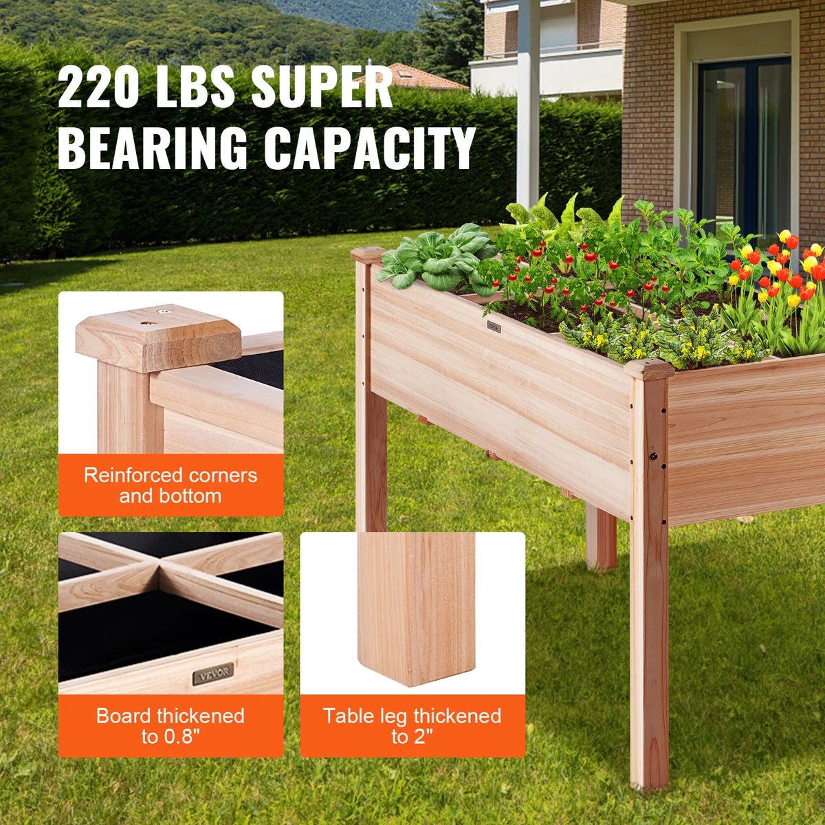 SucceBuy Wooden Raised Garden Bed Planter Box Elevated/Floor w/ Whole Kit and Drainage System for Planting Flower Vegetable Herb