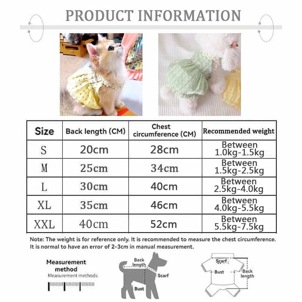 Pretty Cat Dress With Floral Wreath Collar For Pets