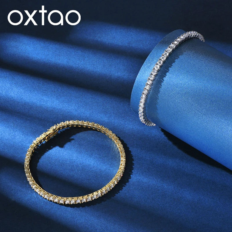OXTAO Luxury Moissanite Tennis Bracelet 3mm D VVS1 with Certified For Women Men Jewelry Hand Chain Bracelet 14K Gold Filled