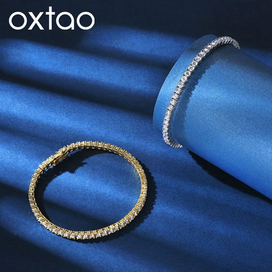 OXTAO Luxury Moissanite Tennis Bracelet 3mm D VVS1 with Certified For Women Men Jewelry Hand Chain Bracelet 14K Gold Filled