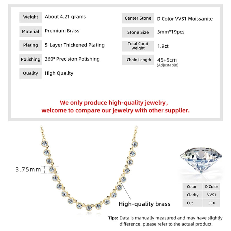 OXTAO Bubble-Style Moissanite Smile Necklace D VVS1 for Women Girls 14K Gold Filled Moissanite Choker Necklace Wedding Jewelry