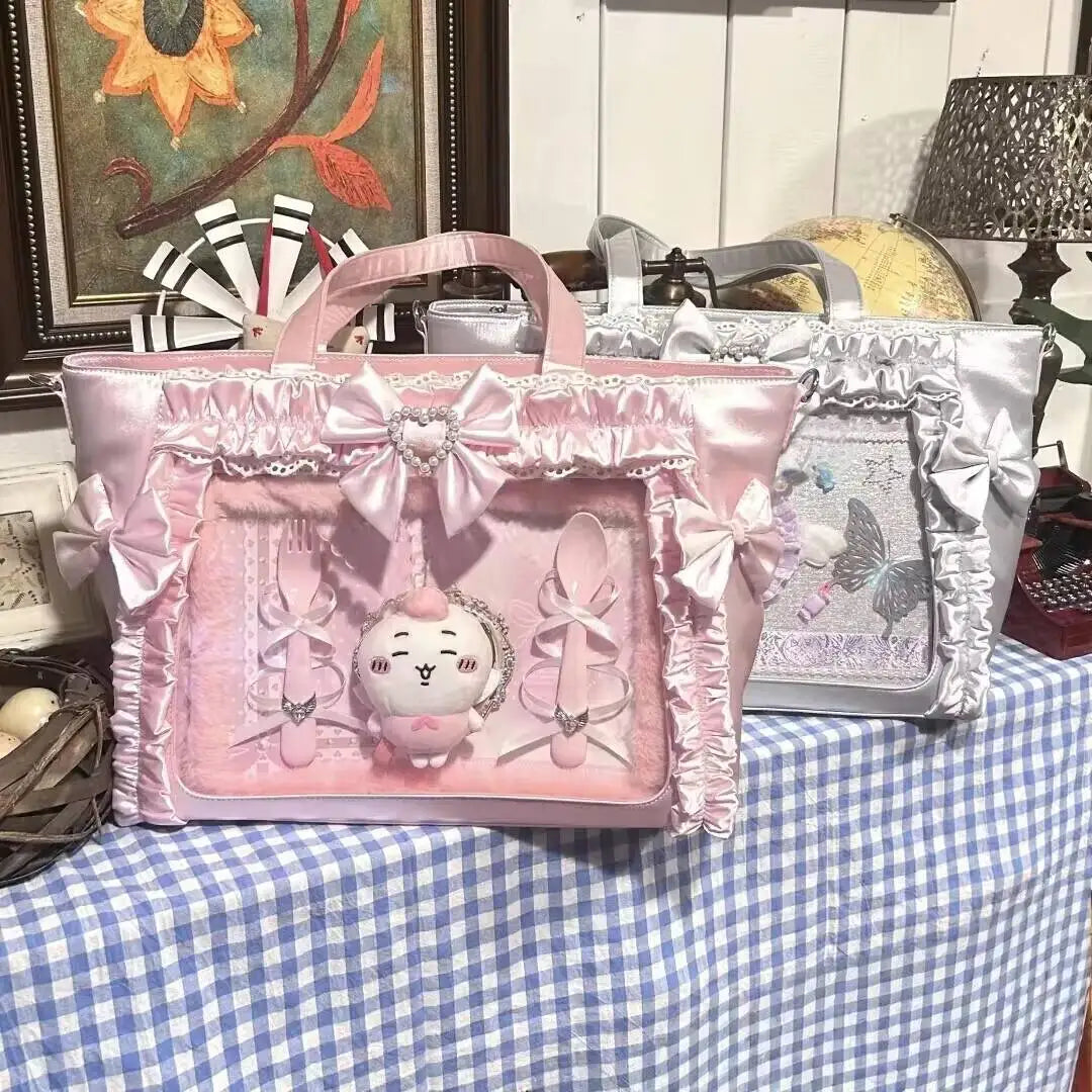 Cute Lolita Ita Transparent Shoulder Tote Bag With Bow Detail