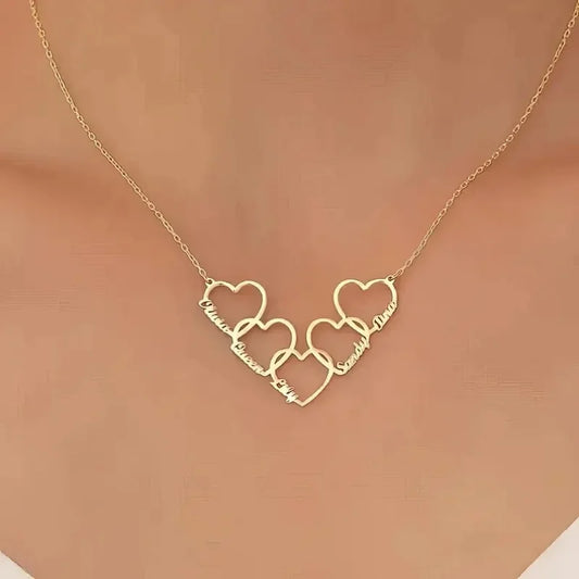 WinWinWin Personalized Heart Name Necklace Custom Family Pendant