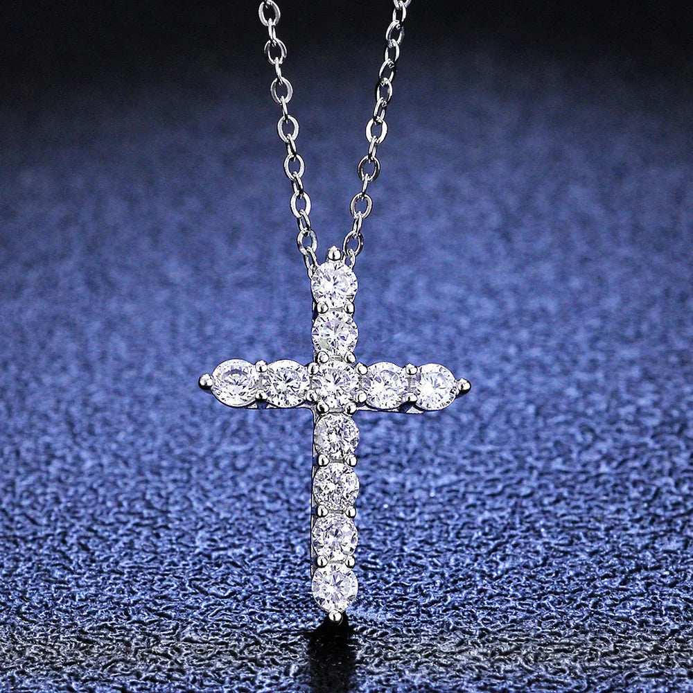 CBTB Sterling Silver Moissanite Cross Pendant Necklace for Unisex Jewelry
