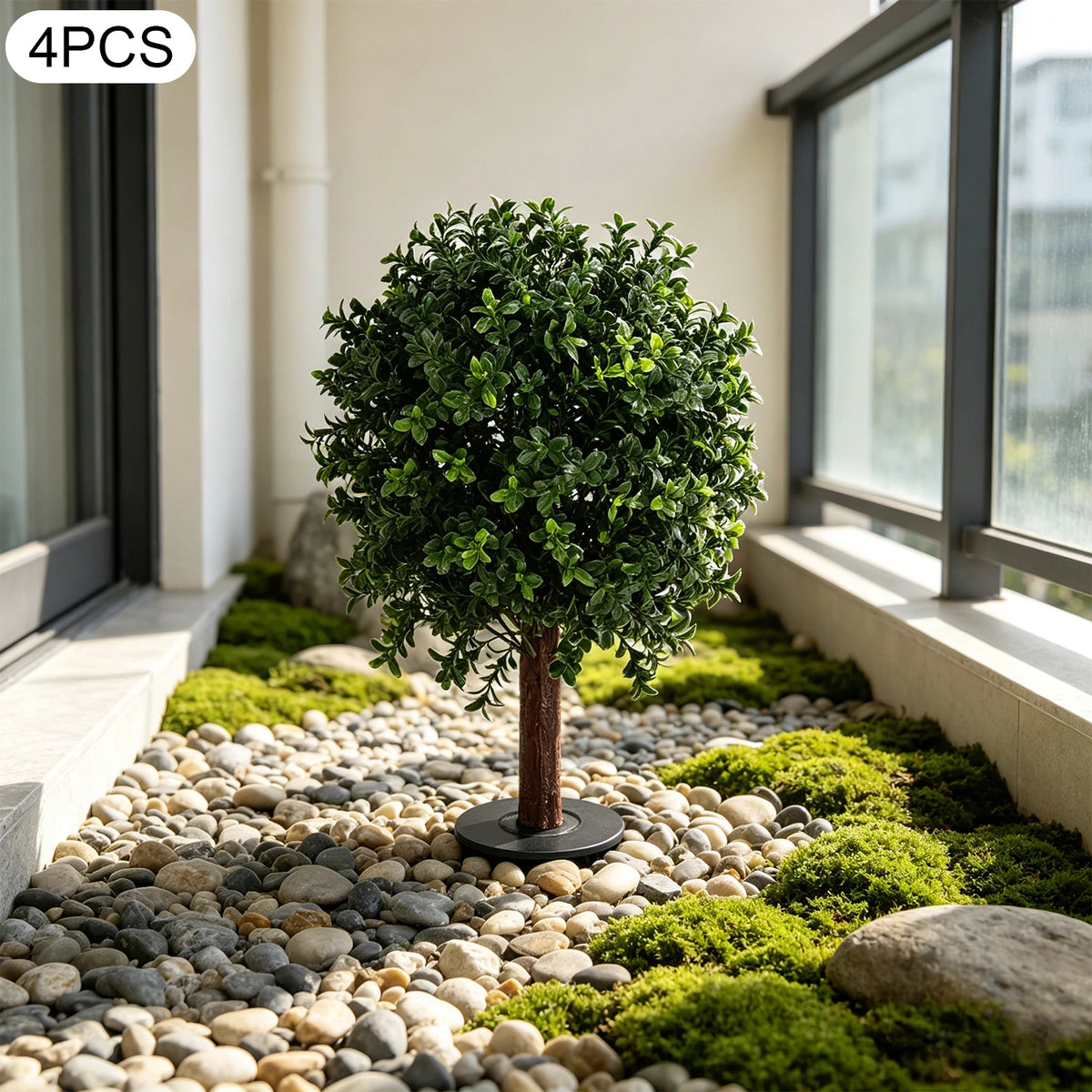 Artificial Boxwood Topiary Trees Set Of 4 Outdoor Faux Plants With Ground Spikes