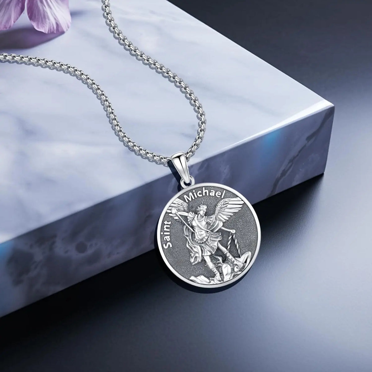DRINSPER Saint Michael Sterling Silver Medal Protection Necklace