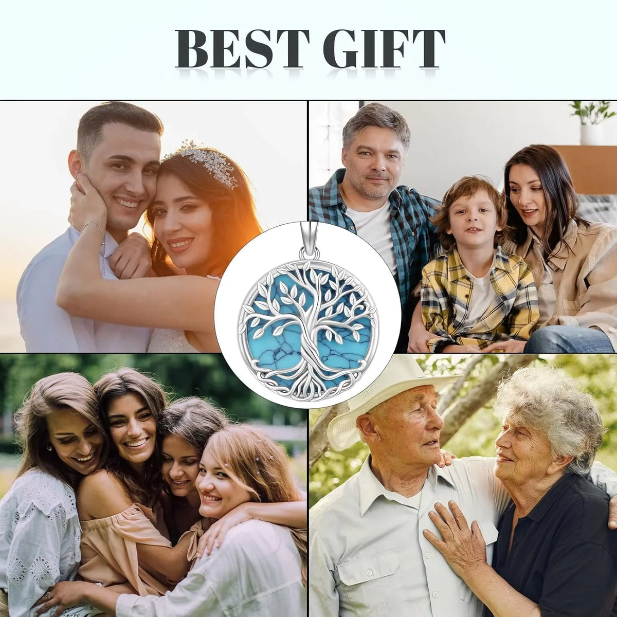 DRINSPER Sterling Silver Tree Of Life Turquoise Pendant Necklace