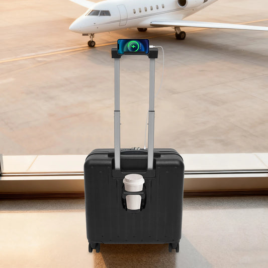18 Inch Boarding Box Suitcase W/Opening Front Compartment, Multifunctional Men and Women Portable Trolley Case W/Password Lock