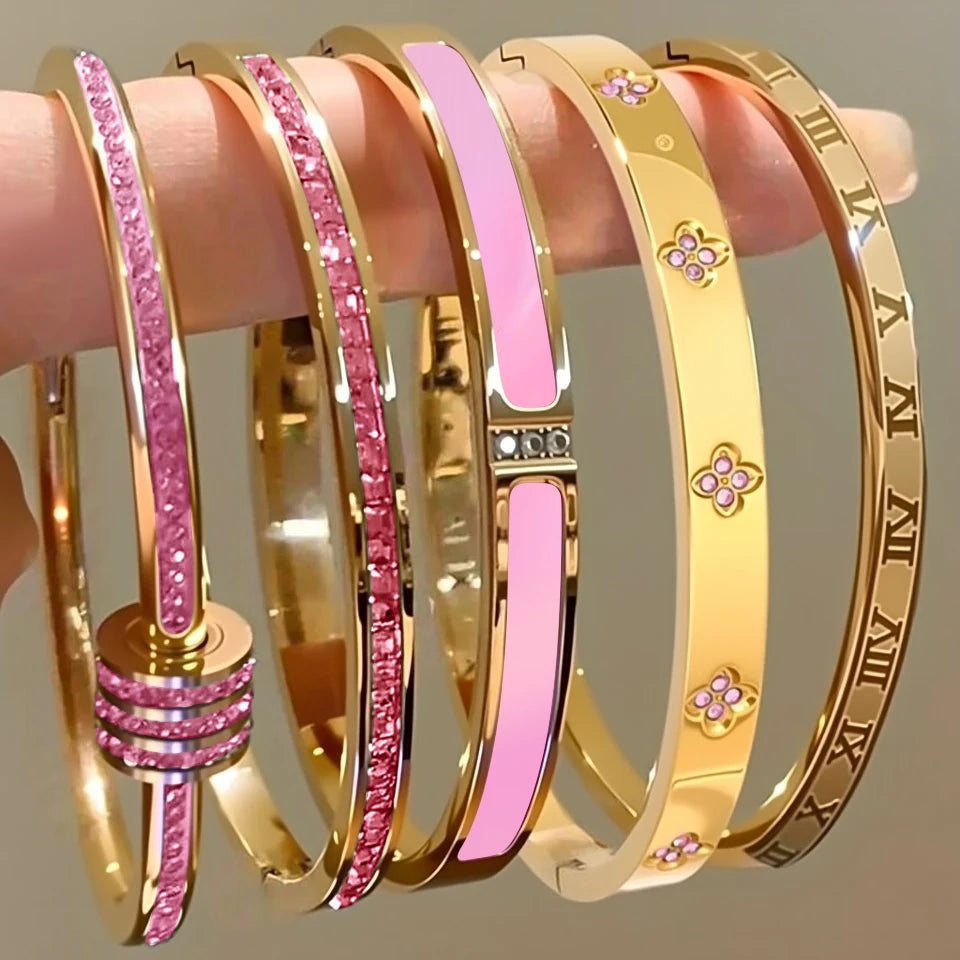 5/1pcs Sparkling Zirconia Inlaid Stainless Steel Bracelet Set for Women Stackable Bangles Fashion Non Fading Jewelry Gift
