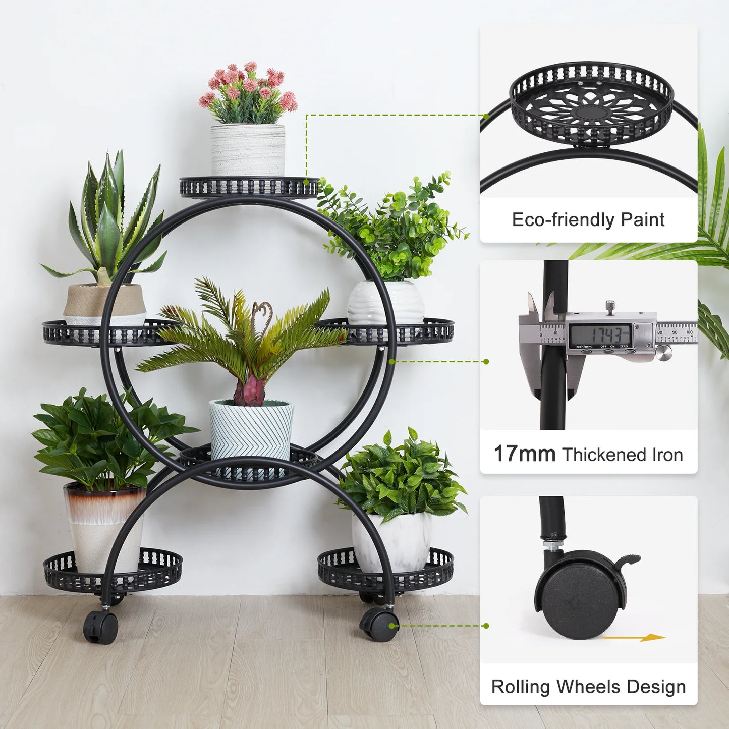 Metal Plant Stand Garden Cart With Wheels For Patio And Yard