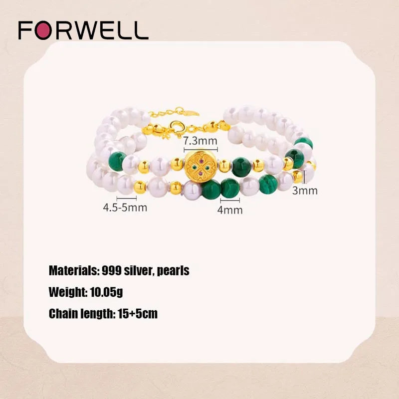 Natural Freshwater Pearl Malachite Double Loop Bracelet Luxury Quality Jewelry Fashion Jewelry Exquisite Charms Elegant Popular