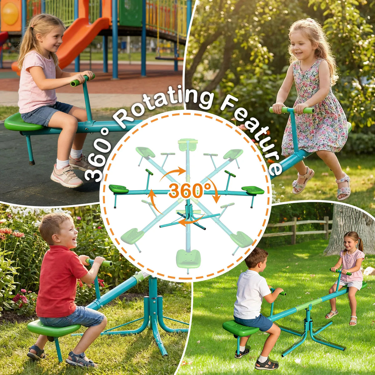 Seesaw,Swiveling 360 Degrees Toddlers Sit and Spin Teeter Totter, Kids Outdoor Play Equipment for Backyard Playground