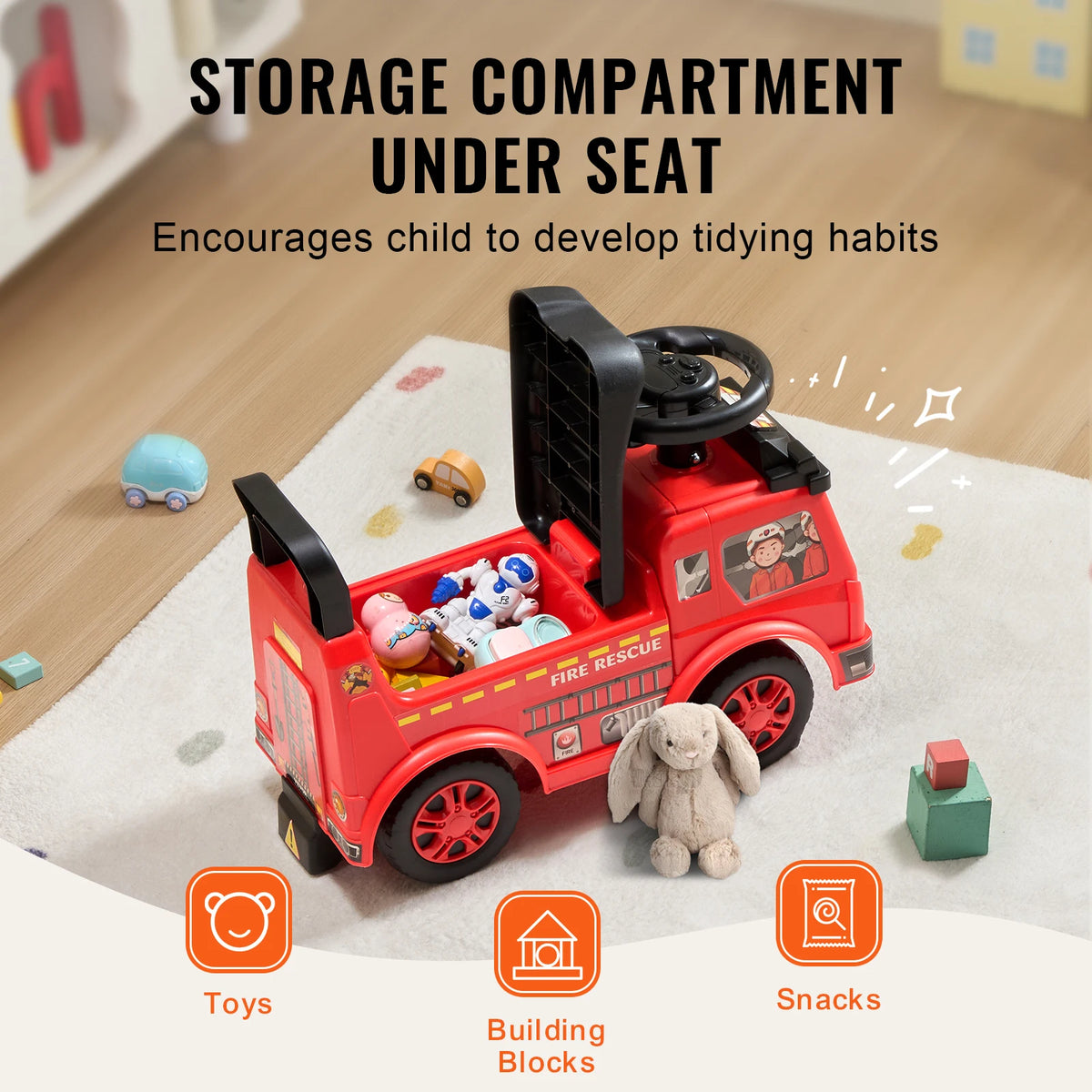 SucceBuy Kids Ride On Push Car With Music And Storage