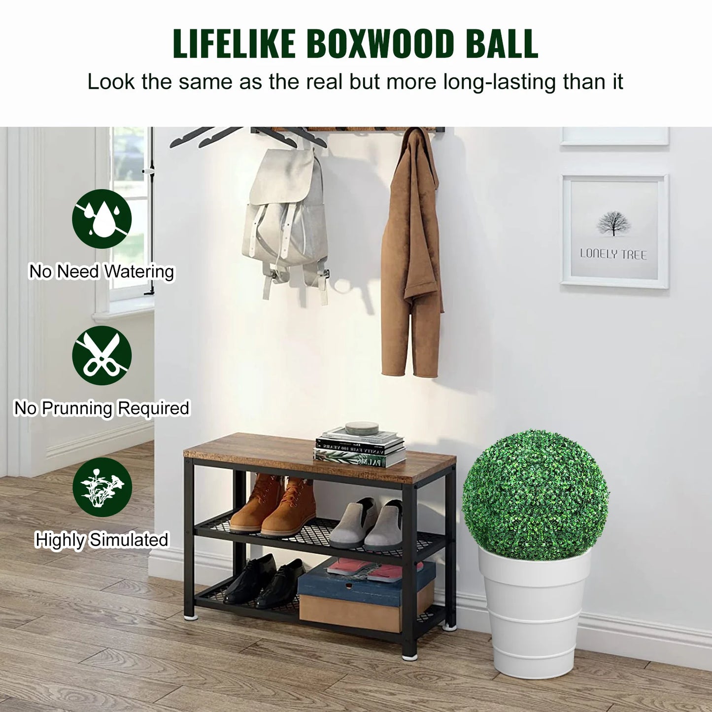 SucceBuy Artificial Topiaries Boxwood Trees 16/20" Tall 2Pcs Ball-Shape Topiaries Plant All-year Green Feaux Plant Decorative
