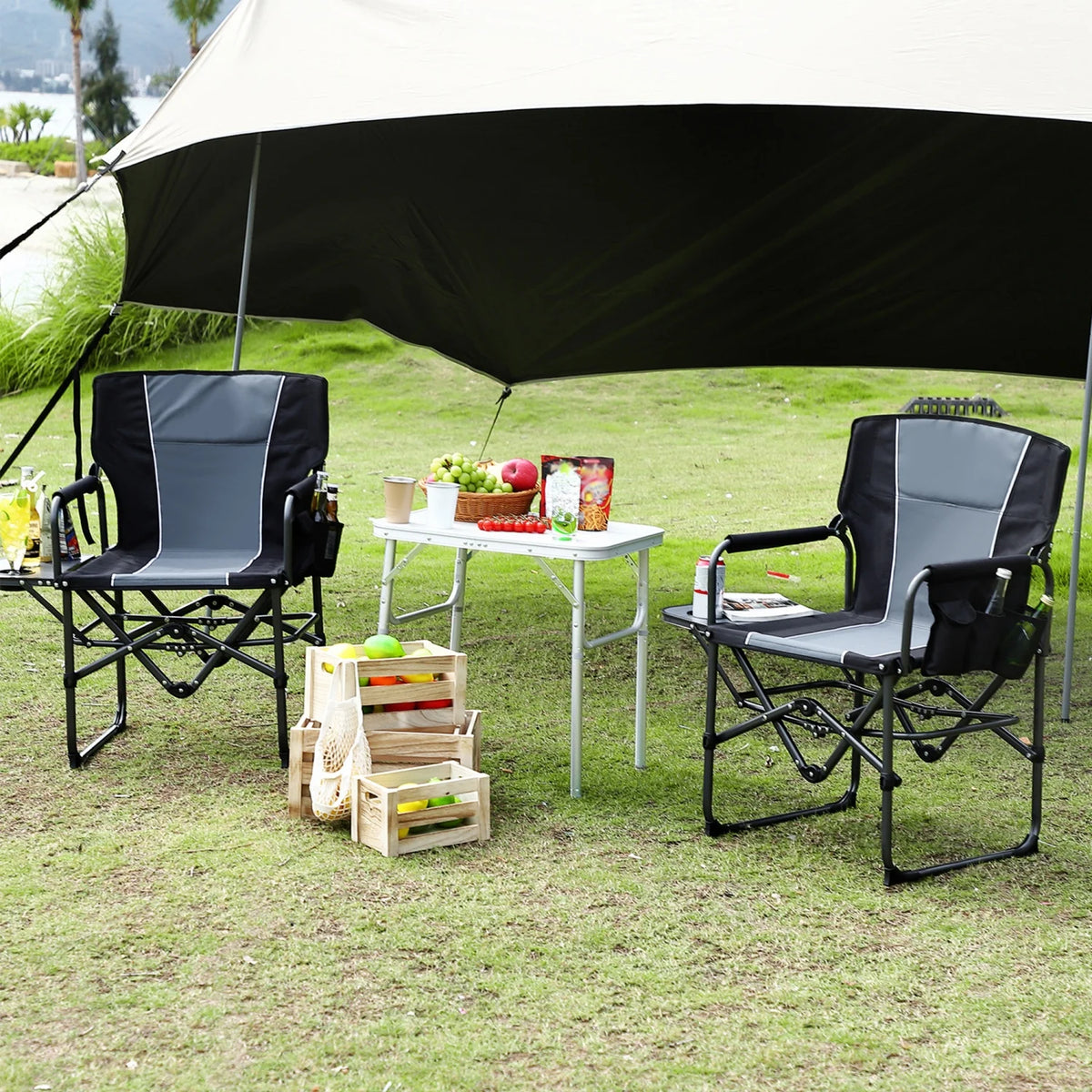 HiMISS Heavy Duty Folding Camping Directors Chair With Side Table