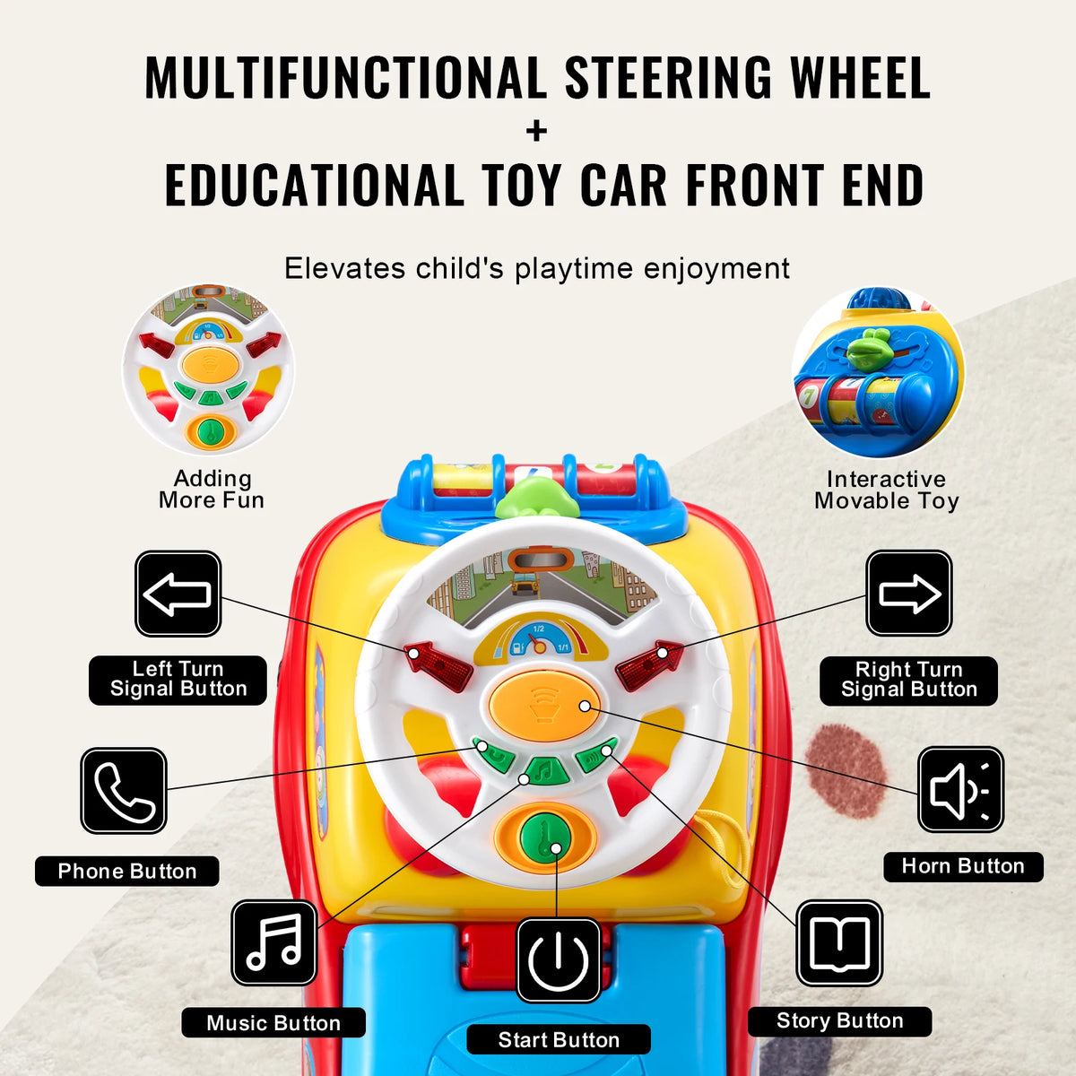 SucceBuy Toddler Ride On Push Car Sit to Stand Kids Ride On Toy Car with Music Steering Wheel Seat Storage for Toddlers