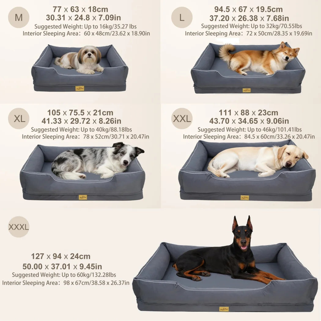 Large Orthopedic Dog Bed Pet Sofa with Bolster Sides Waterproof Liner Pet Couch with Washable Removable Cover and Non-Slip Bottom
