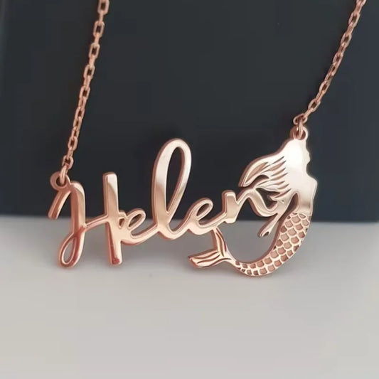 WinWinWin Personalized Mermaid Name Necklace Gift for Her and Girls