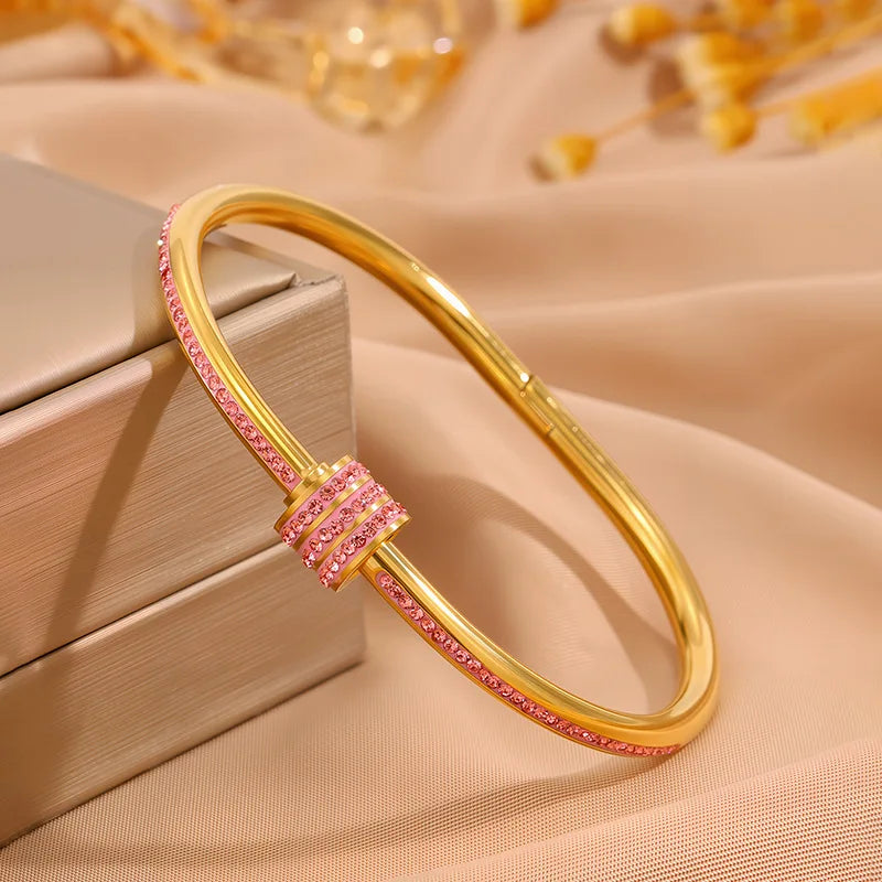 5/1pcs Sparkling Zirconia Inlaid Stainless Steel Bracelet Set for Women Stackable Bangles Fashion Non Fading Jewelry Gift