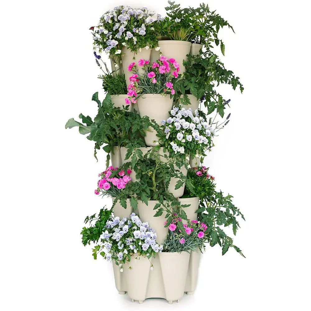 5-Tier Stone Planter with Internal Watering System for Growing Berries, Veggies, Herbs, and Flowers