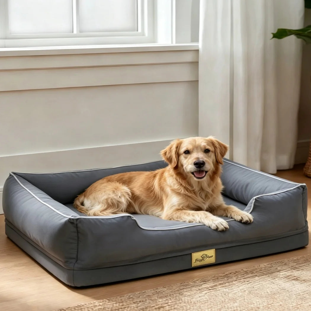 Large Orthopedic Dog Bed Pet Sofa with Bolster Sides Waterproof Liner Pet Couch with Washable Removable Cover and Non-Slip Bottom