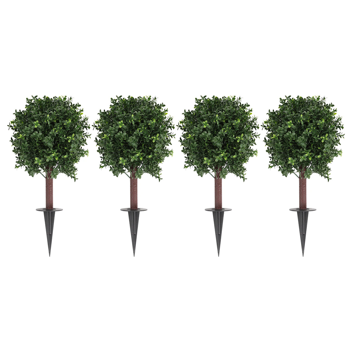 Artificial Boxwood Topiary Trees Set Of 4 Outdoor Faux Plants With Ground Spikes