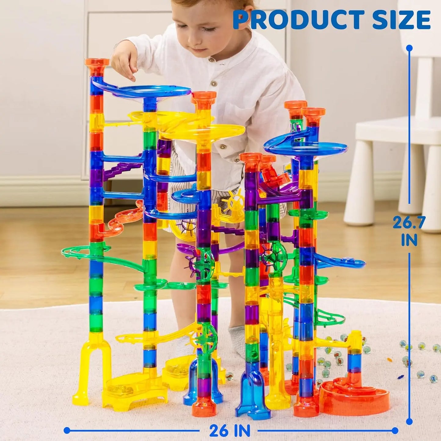 JOYFY 207Pcs Glowing Marble Run Construction Building Blocks Toys with 5 Glow in The Dark Toy for Boys Girl Educational Toy Gift