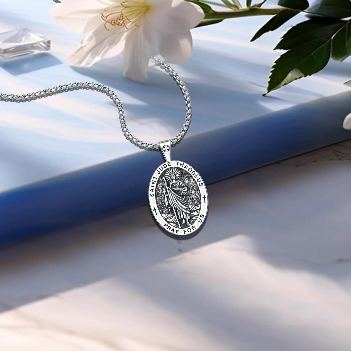 DRINSPER Sterling Silver Saint Jude Pendant Necklace for Unisex
