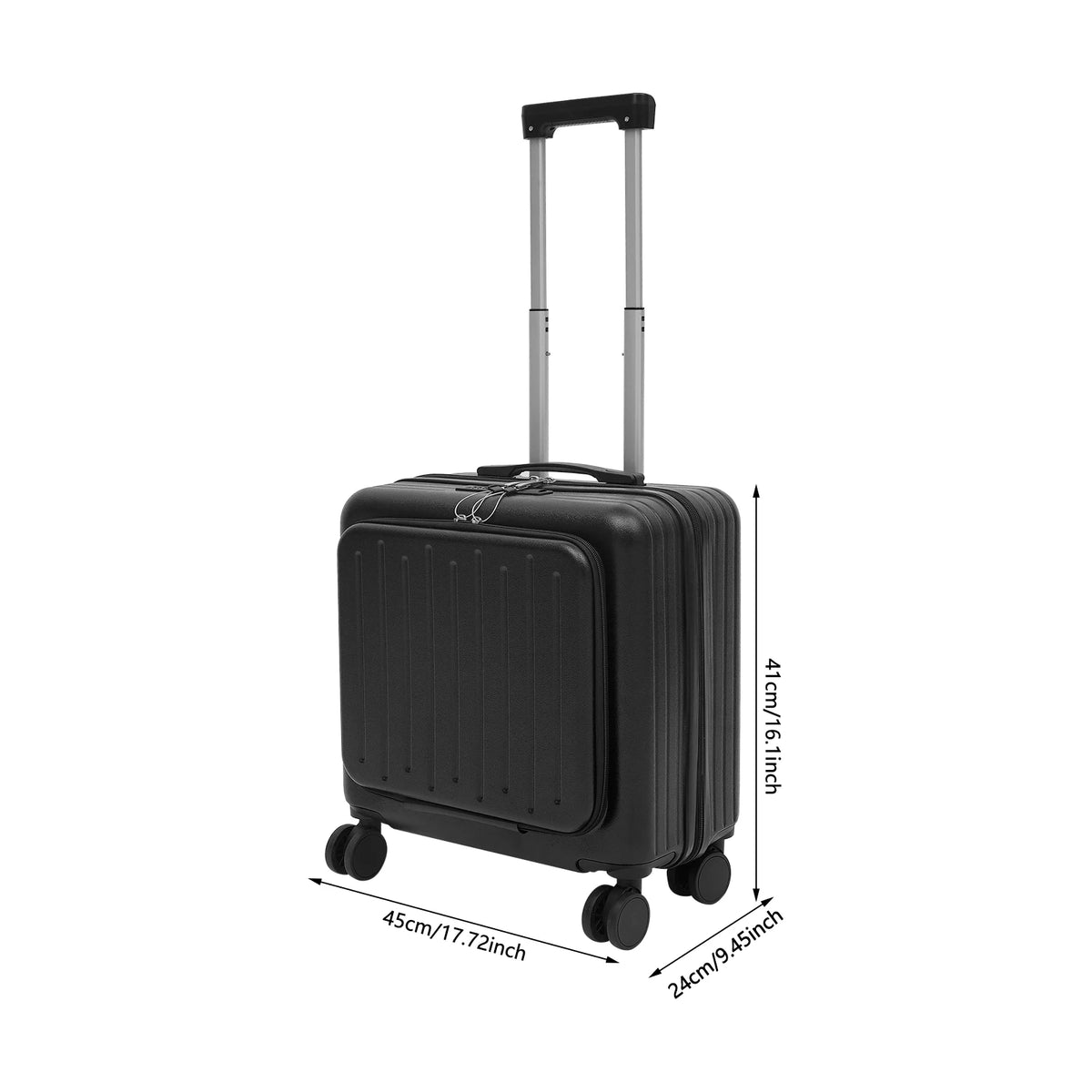 18 Inch Boarding Box Suitcase W/Opening Front Compartment, Multifunctional Men and Women Portable Trolley Case W/Password Lock