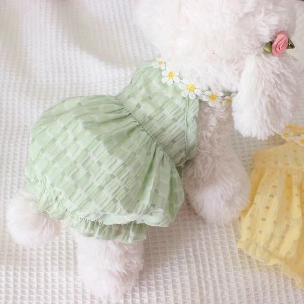 Pretty Cat Dress With Floral Wreath Collar For Pets