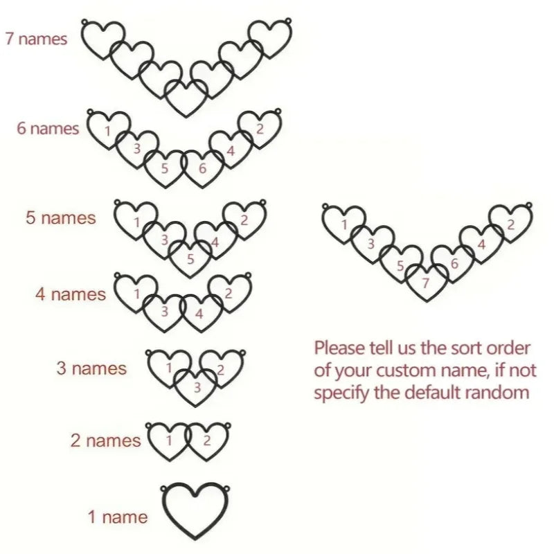 WinWinWin Personalized Heart Name Necklace Custom Family Pendant